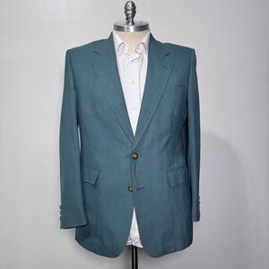 Hart‎ Schaffner & Marx Blazer Mens 44L Teal Green Solid Wool Two Button Vintage